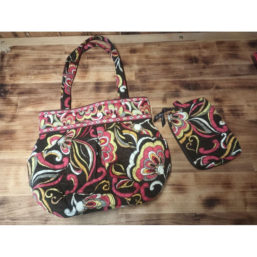 Vera Bradley Retired Puccine Zip‎ Top Satchel Purse Handbag & Makeup Case